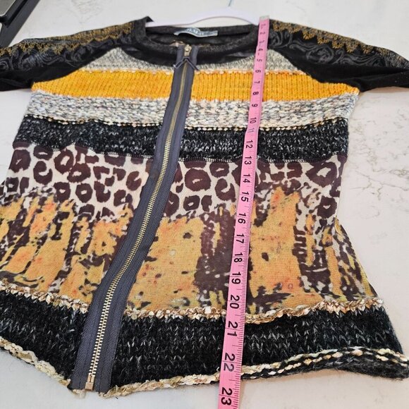 Lulu-H Patchwork Knit Cardigan Zip Front Animal Print Sz. Large Mob Wife - Picture 9 of 10